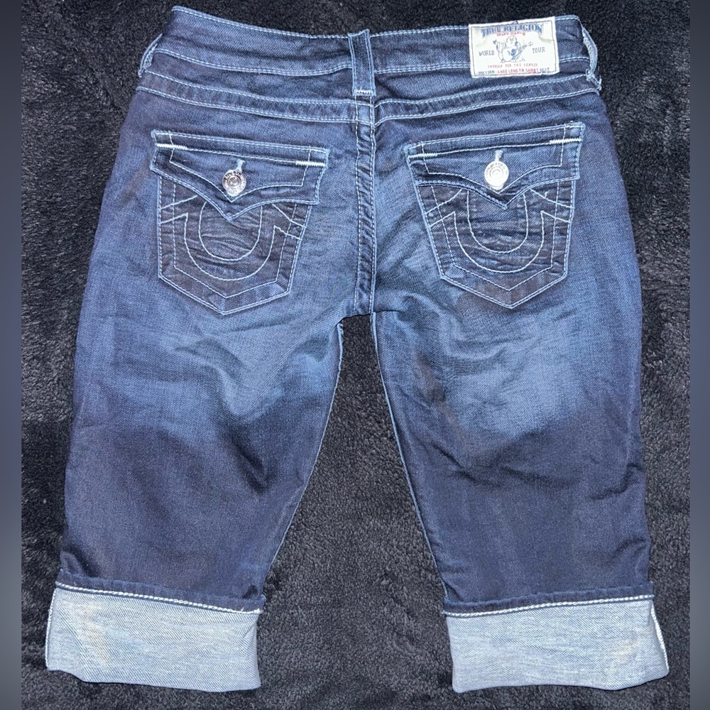 True Religion Women's Shorts Knee Length Blue Denim